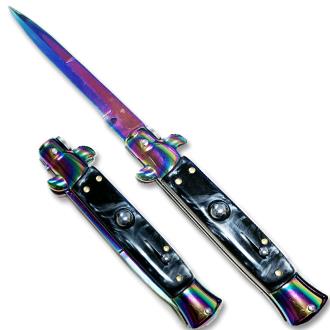 Stiletto Black Handle Automatic Knife Titanium Blade
