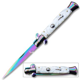 Titanium Swift White Pearl Handle Milano Stiletto Auto Knife