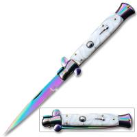 ST-7RWP - Titanium Swift White Pearl Handle Milano Stiletto Auto Knife
