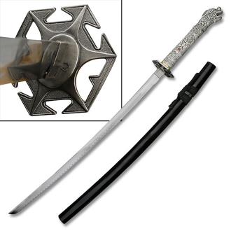 Highlander Dragon Open Mouth Sword Katana Star Tsuba Black Scabbard