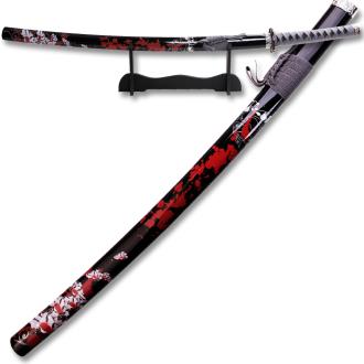 Samurai Katana 40" Overall Cherry Blossom Pattern on Black Scabbard