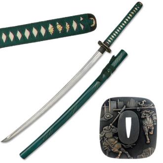 Hand Sharpened Carbon Steel Katana with Green Scabbard