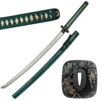 SW-541GN - Hand Sharpened Carbon Steel Katana with Green Scabbard