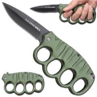 TD423GR - Spring Assisted Trench Knuckle Knife Army Green TD423GR Spring Assisted Knives