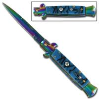 A150LR - Stiletto Switchblade Milano Bayonet Blade Titanium Blue Marble Special A150LR - Stiletto Switchblade Knives