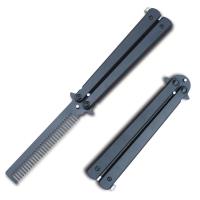 T205601BK-1 - Balisong Black Butterfly Knife COMB Trainer Stainless Steel Practice Tool