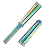 T205601C-1 / BF111165-CB-CF - Titanium Rainbow High Quality METAL Folding Butterfly Balisong Comb