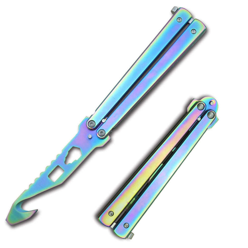 Balisong Belt Cutter Multi Functional Butterfly Knife Gut Hook Tool Opener