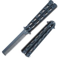 T205604BK-1 - Black Butterfly Style Knife Comb Trainer Stainless Steel Practice Tool