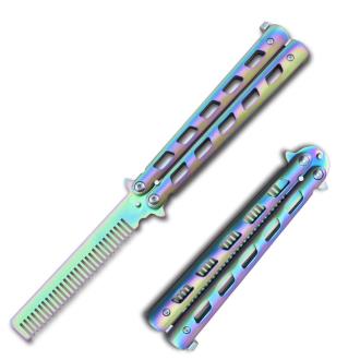Titanium Rainbow Stainless Steel Folding Butterfly Balisong Comb