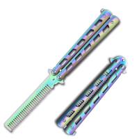 T205604C-1 - Titanium Rainbow Stainless Steel Folding Butterfly Balisong Comb
