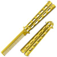 T205604G-1 - Gold Balisong Stainless Steel Folding Butterfly Balisong Comb
