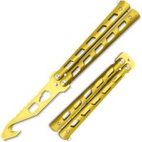 T205604G-3 - Gold Balisong Gut Hook Multi Functional Tool Bottle Opener Butterfly Belt Cutter