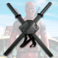 T9586-SET - Deadpool Dual Two Ninja Swords with Wood Saya&#39;s &amp; X-Harness Back Carry Rig