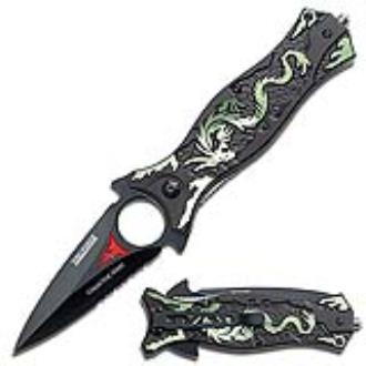 Spring Assist Legal Automatic Knife Dragon Dagger Green