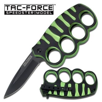 Black Green Handle Knuckle Spring Assist Knife