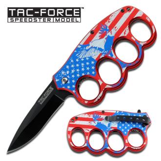 Usa Flag Knuckle Handle Spring Assisted Folder Knife
