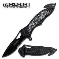 TF-734BK - Spring Assist Legal Auto Knife Winged Skull Fighter Black