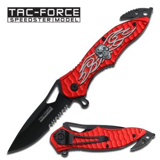 Spring Assist Legal Auto Knife Winged Skull Fighter Red