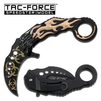 Karambit Style Tan Flaming Skull Handle Assisted Opening Knife