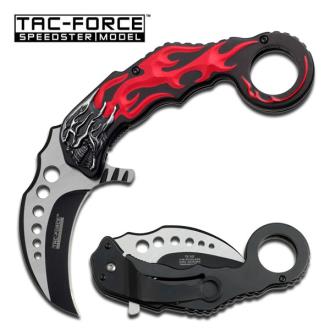 Red Skull Karambit Spring Assisted Knife Two Tone Blade