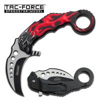 TF-747RD - Red Skull Karambit Spring Assisted Knife Two Tone Blade