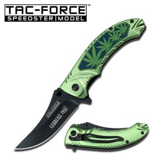 Green Marijuana Handle Assisted Opening Folder Knife