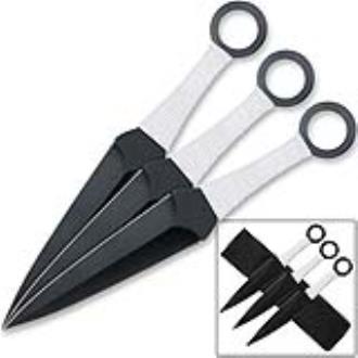 9in Ninja Set of 3 White Throwing Knives Red