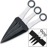 TK-086WT-3 - 9in Ninja Set of 3 White Throwing Knives Red