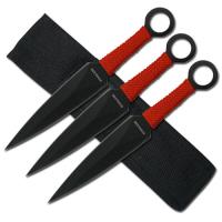 TK086-65RD - Naruto 9in Kunai Set of 3 Red Ninja Throwing Knives Uzumaki Shippuden Anime Red