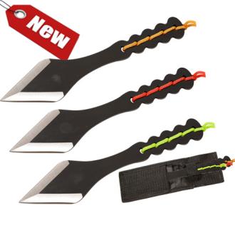 Ninja Black Tanto Throwing Knives Set of 3 Kunai Red, Orange, Green Weighted