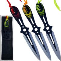 TK9121-80A-3 - Triple Skulls Knife Set Double Edged 8in Throwing Knives 3pcs