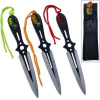 TK9121-80B-3 - Ninja Throwing Knife Set of 3 Skulls Design Red Orange Green