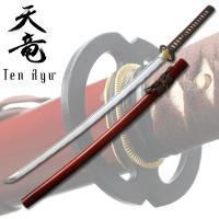 TR-001RD - Red Hand Forged Carbon Steel Katana with Real Ray Skin