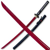 TR-115 - Moshiro 1045 Carbon Steel Katana Red Blade with Black Splash Scabbard