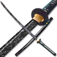 TR-116 - MOSHIRO 1045 Carbon Steel  Katana with Black &amp; Green Scabbard