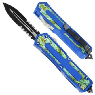 Titan Originator DA Swirl Serrated OTF Knife Blue