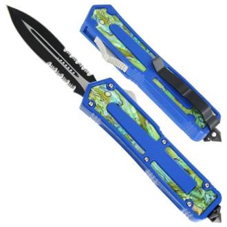 Titan Originator DA Swirl Serrated OTF Knife Blue HK521-150BK - Knives