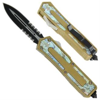 Titan Originator Golden Goose Blue Swirl Serrated OTF Knife PK24C - Knives