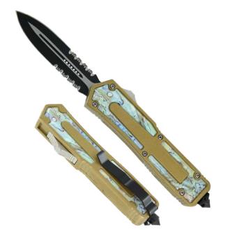 Titan Originator Golden Goose Blue Swirl Serrated OTF Knife