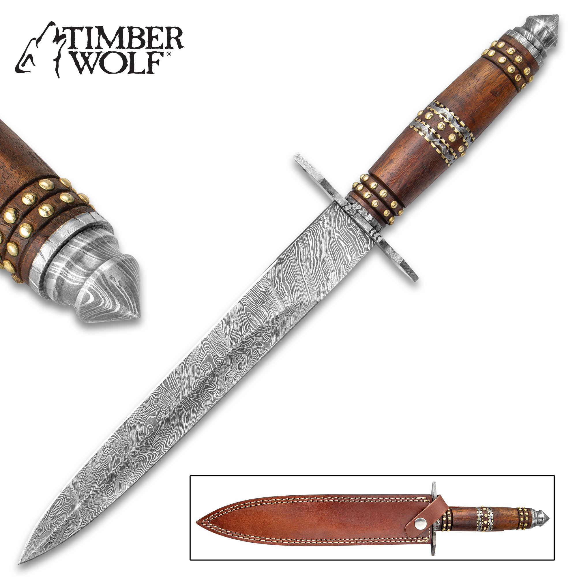 Buy Timber Wolf Elite Damascus & Bone Dagger Knife | CAESARS