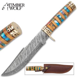 Timber Wolf Macedonia Fixed Blade Knife With Sheath - Damascus Steel Blade