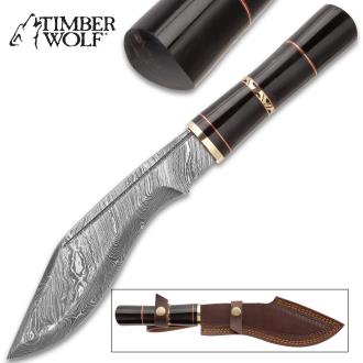 Timber Wolf Nepalese Kukri Knife With Sheath - Damascus Steel Blade
