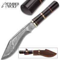 TW1031 - Timber Wolf Nepalese Kukri Knife With Sheath - Damascus Steel Blade