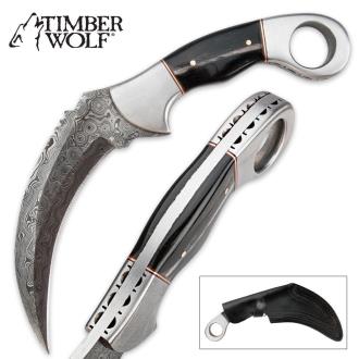 Timber Wolf Buffalo Horn Damascus Steel Karambit Knife