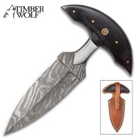 TW697 - Timber Wolf Damascus and Linen Micarta Push Dagger