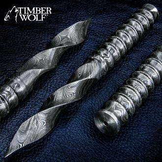 Timber Wolf Damascus Steel Spiral Dagger