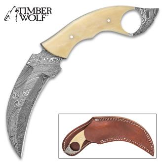 Timber Wolf Creamy Bone Karambit Knife With Sheath