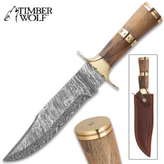 Timber Wolf Tutankhamun Fixed Blade Knife With Sheath - Damascus Steel Blade
