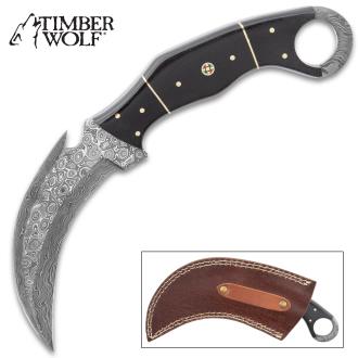 Timber Wolf Attila Karambit Knife Damascus Steel Blade